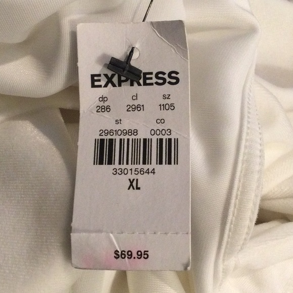 Express size XL White Velour Top Long Puff Shoulder Sleeve Ruched Front NWT - Picture 3 of 6